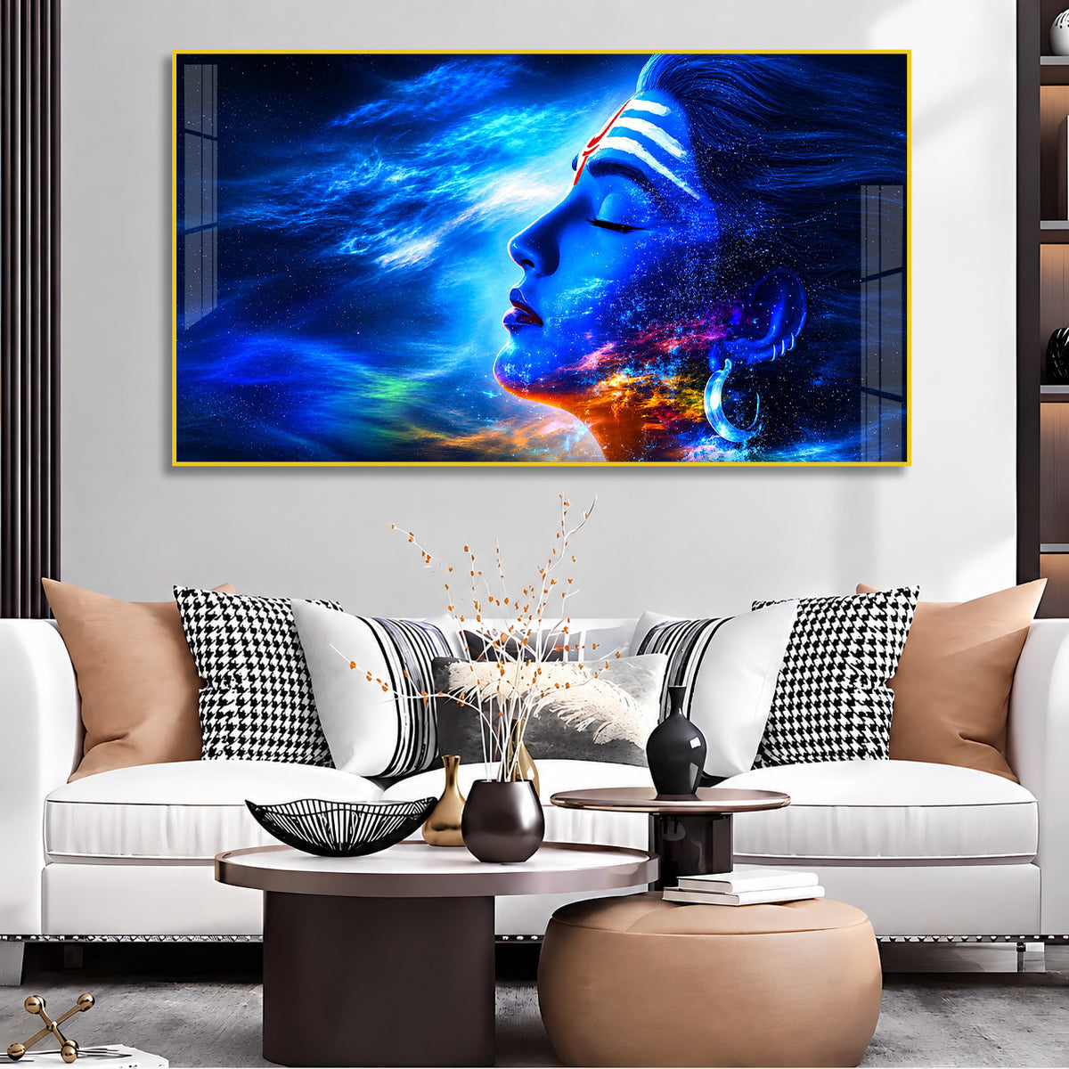 Modern Lord Shiva Acrylic Painting with Cosmic Galaxy Theme for Living Room Decor