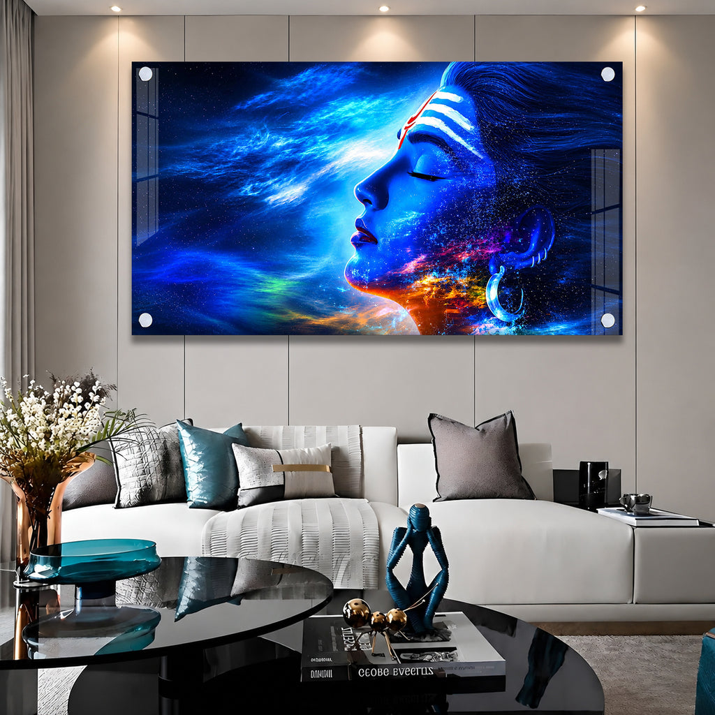 Modern Lord Shiva Acrylic Painting with Cosmic Galaxy Theme for Living Room Decor