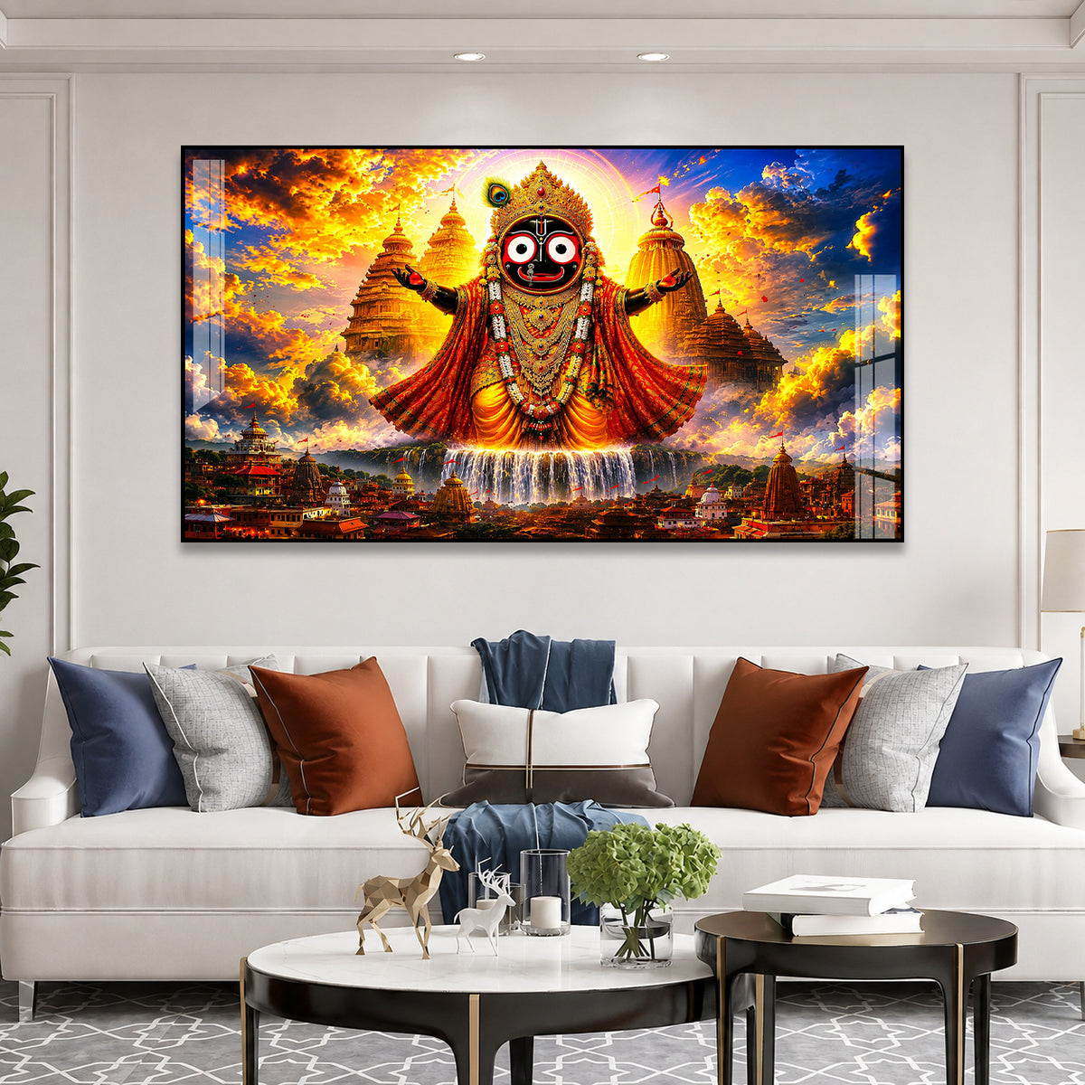 Lord Jagannath Puri Temple Acrylic Wall Painting for Home Temple Living Room Spiritual Decor
