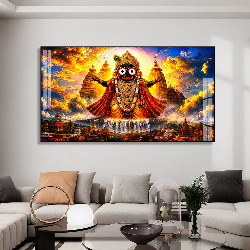 Lord Jagannath Puri Temple Acrylic Wall Painting for Home Temple Living Room Spiritual Decor
