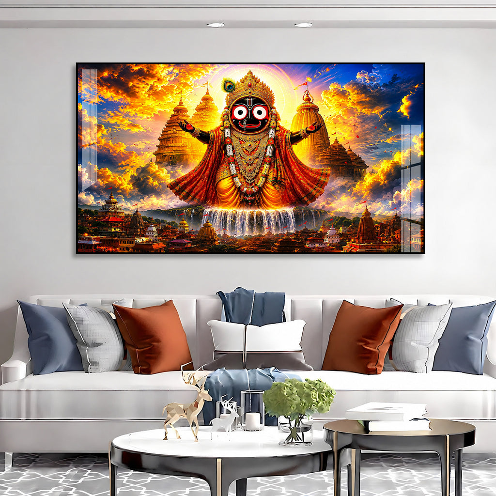 Lord Jagannath Puri Temple Acrylic Wall Painting for Home Temple Living Room Spiritual Decor