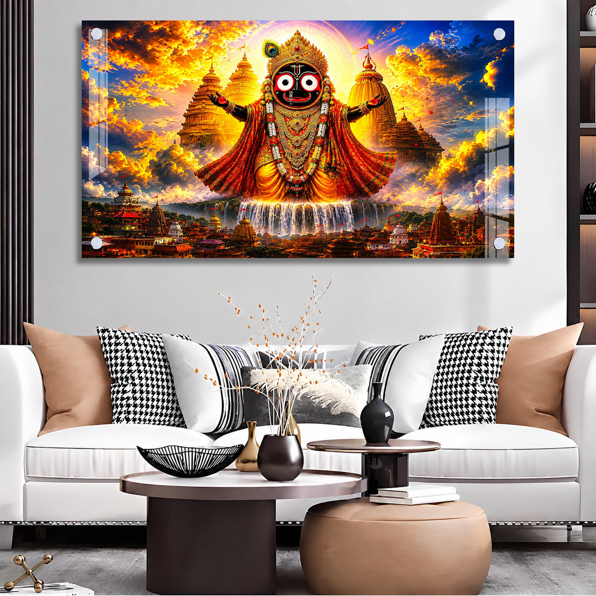 Lord Jagannath Puri Temple Acrylic Wall Painting for Home Temple Living Room Spiritual Decor
