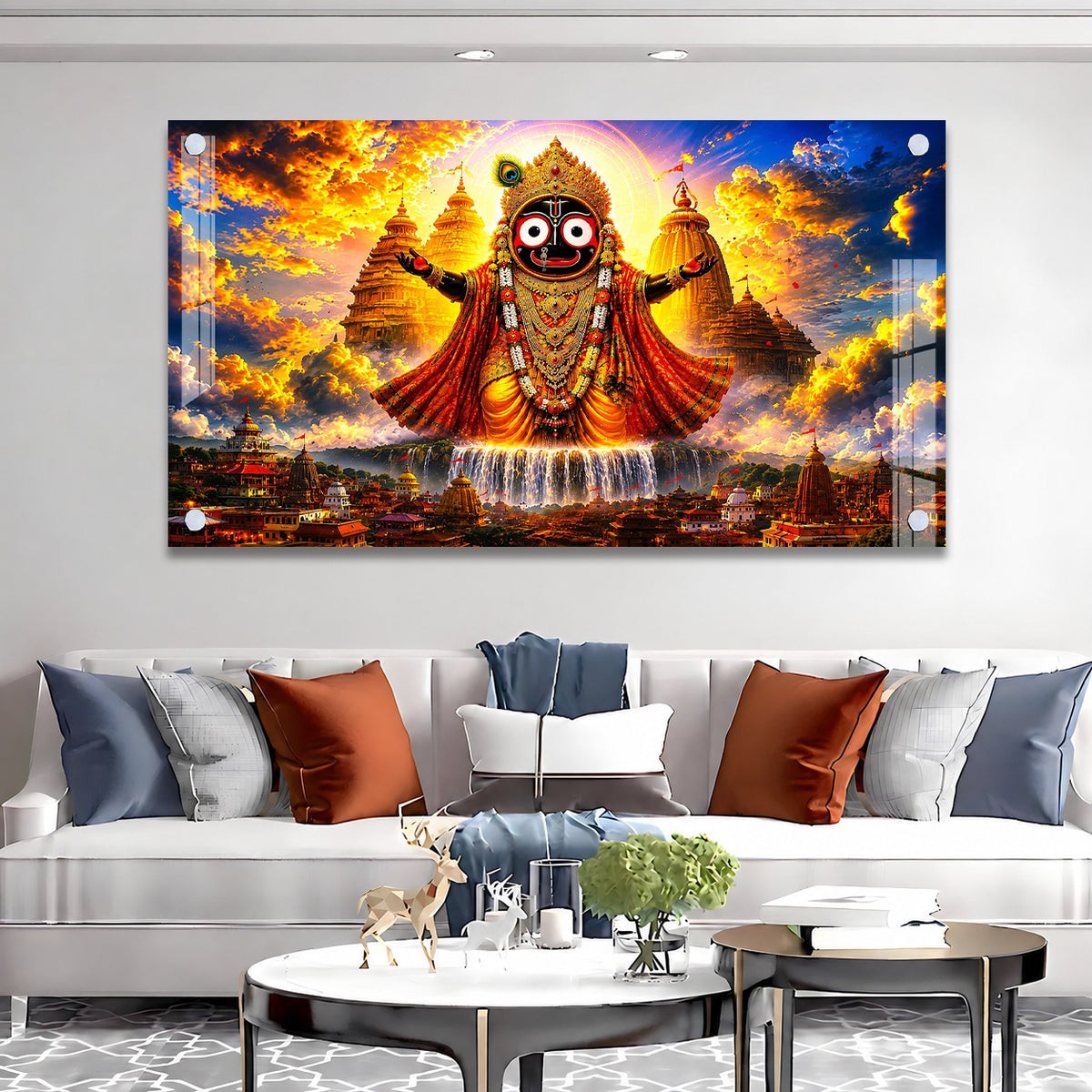 Lord Jagannath Puri Temple Acrylic Wall Painting for Home Temple Living Room Spiritual Decor