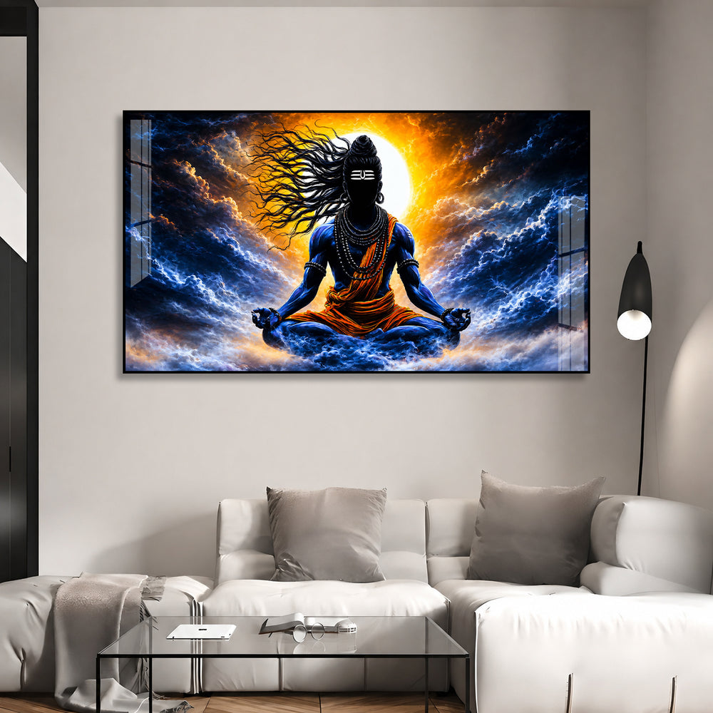 Shiva Meditation Abstract Wall Painting Acrylic Artwork for Office Living Room and Prayer Space