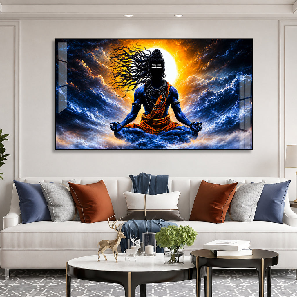 Shiva Meditation Abstract Wall Painting Acrylic Artwork for Office Living Room and Prayer Space