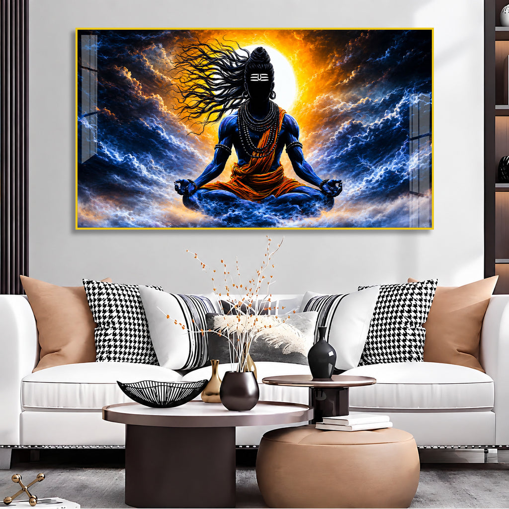 Shiva Meditation Abstract Wall Painting Acrylic Artwork for Office Living Room and Prayer Space