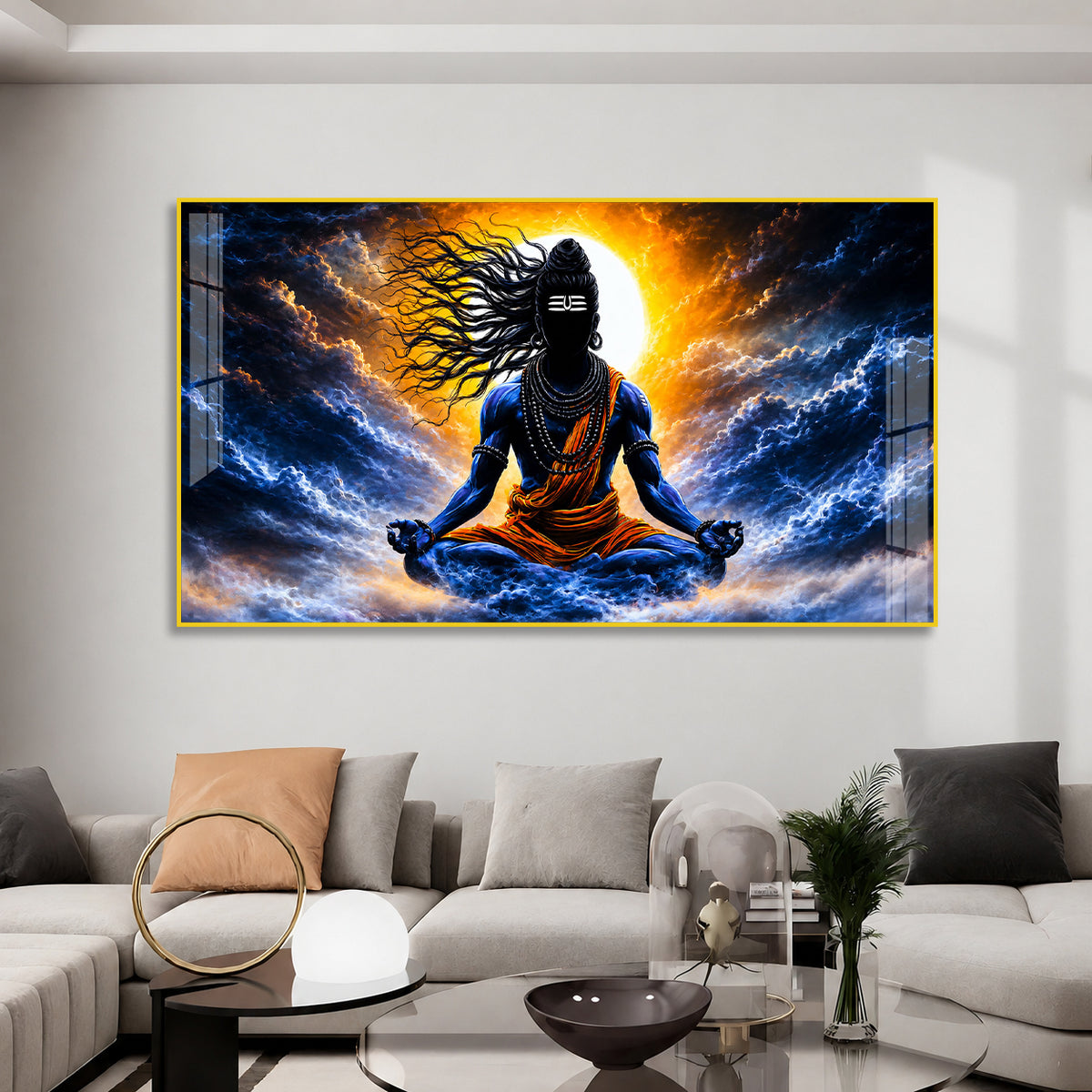 Shiva Meditation Abstract Wall Painting Acrylic Artwork for Office Living Room and Prayer Space