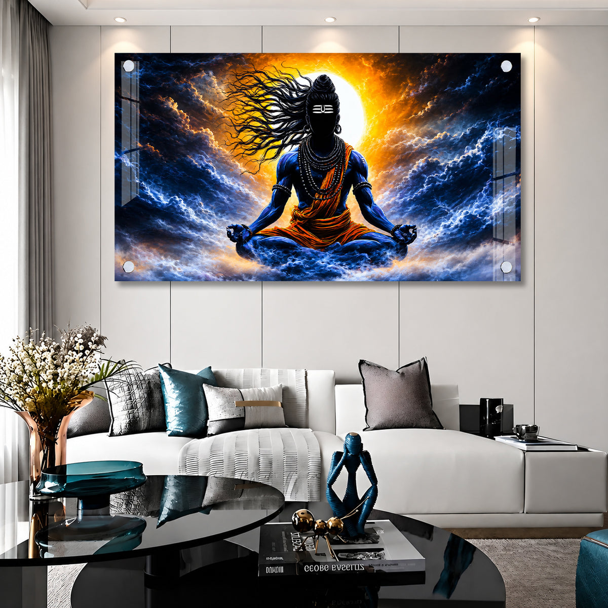 Shiva Meditation Abstract Wall Painting Acrylic Artwork for Office Living Room and Prayer Space