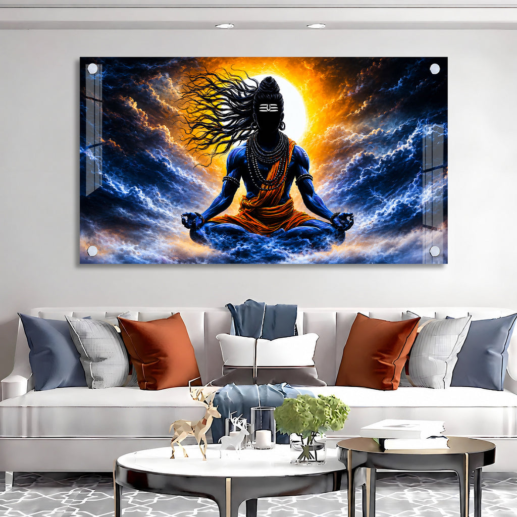 Shiva Meditation Abstract Wall Painting Acrylic Artwork for Office Living Room and Prayer Space