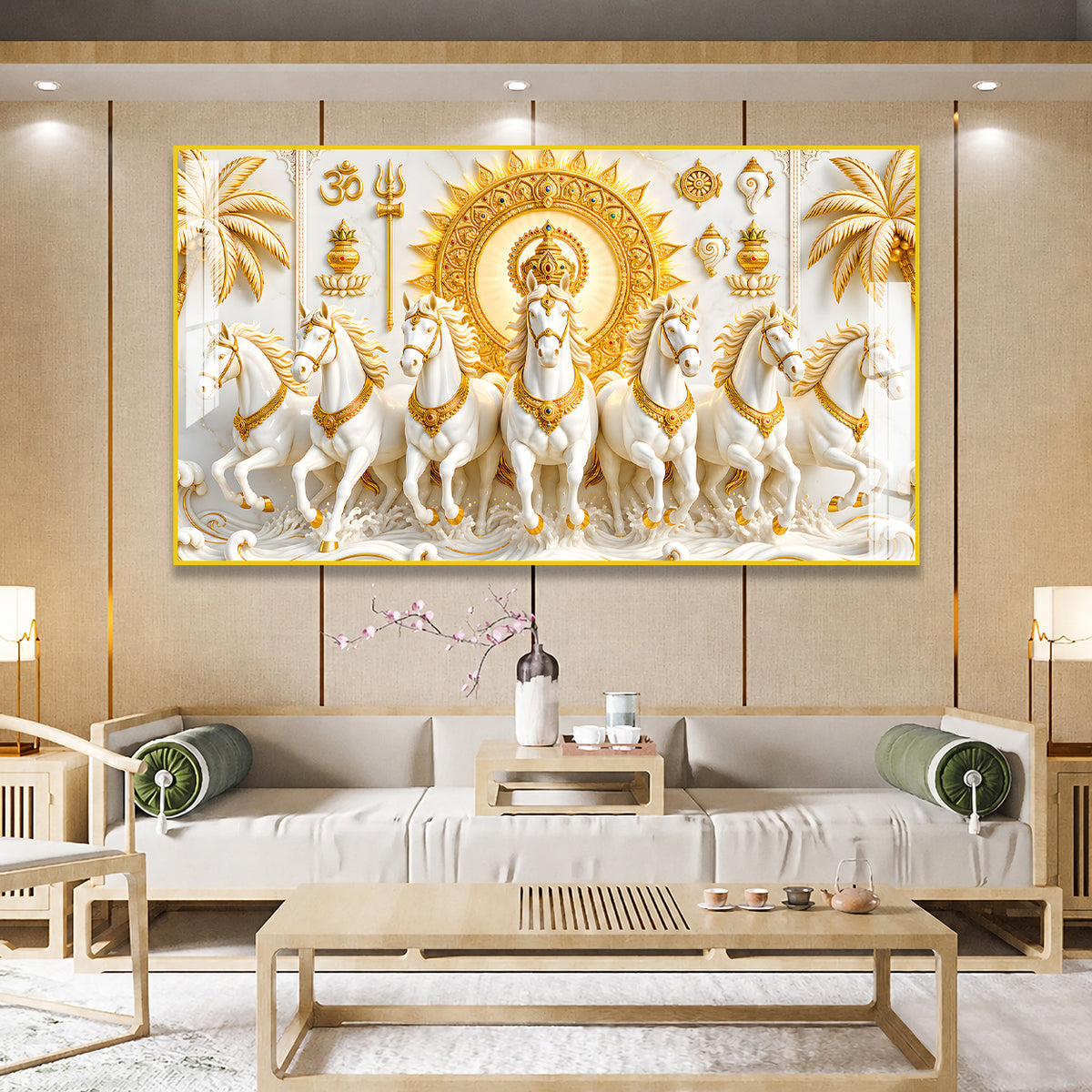 Premium Surya Narayan Seven White Horses Vastu Acrylic Painting for Living Room Decor
