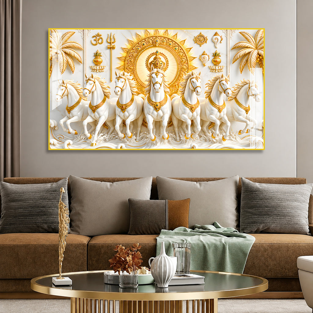 Premium Surya Narayan Seven White Horses Vastu Acrylic Painting for Living Room Decor