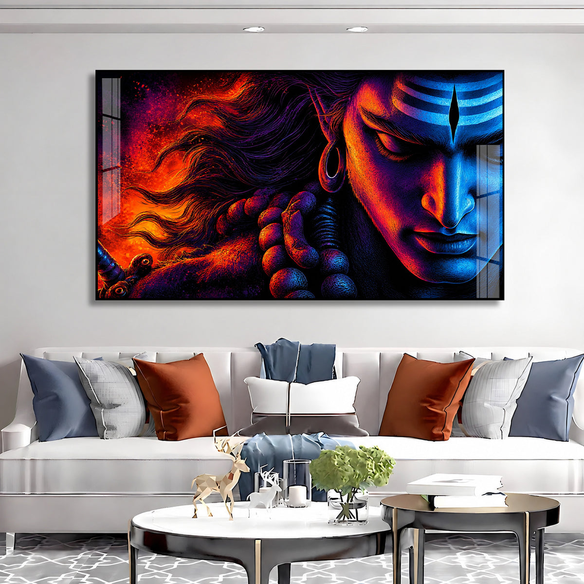 Bholenath Cosmic Face Acrylic Painting with Third Eye Spiritual Wall Decor for Modern Home Interior