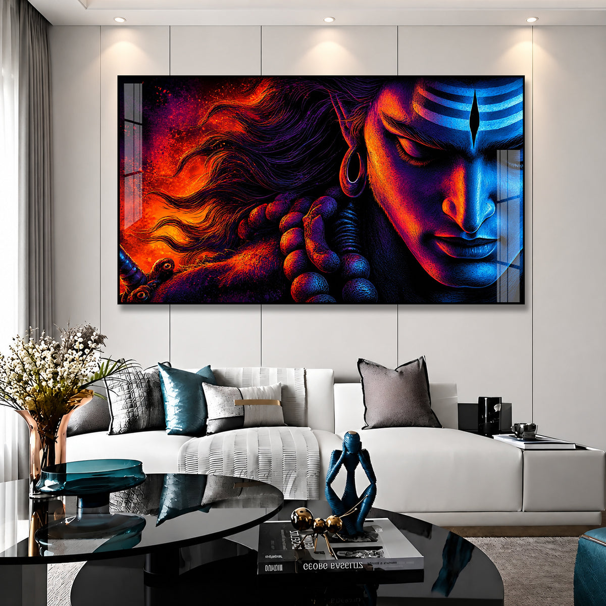Bholenath Cosmic Face Acrylic Painting with Third Eye Spiritual Wall Decor for Modern Home Interior