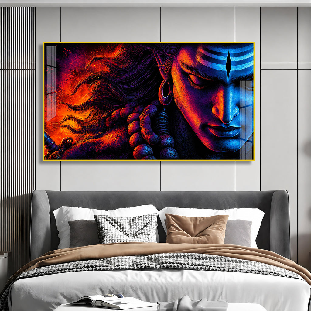 Bholenath Cosmic Face Acrylic Painting with Third Eye Spiritual Wall Decor for Modern Home Interior