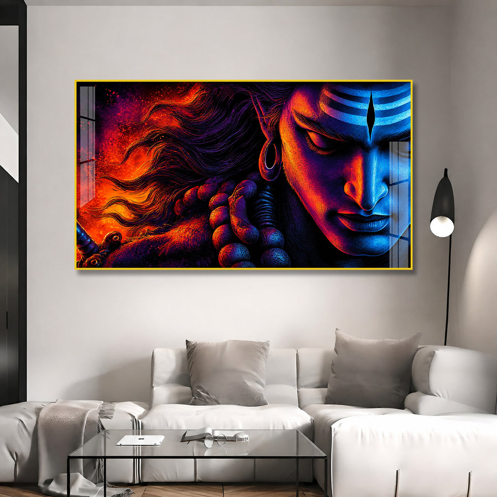 Bholenath Cosmic Face Acrylic Painting with Third Eye Spiritual Wall Decor for Modern Home Interior