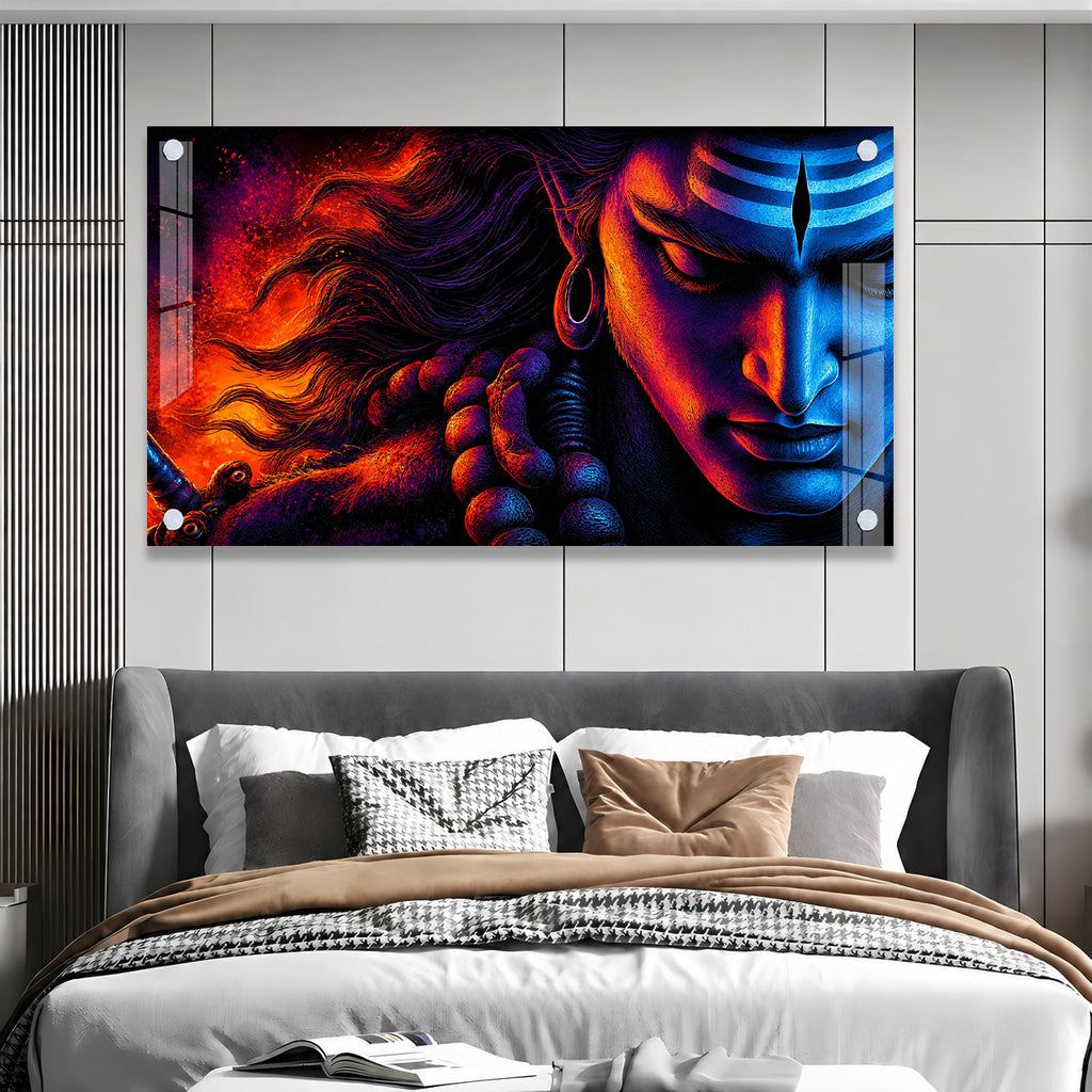 Bholenath Cosmic Face Acrylic Painting with Third Eye Spiritual Wall Decor for Modern Home Interior