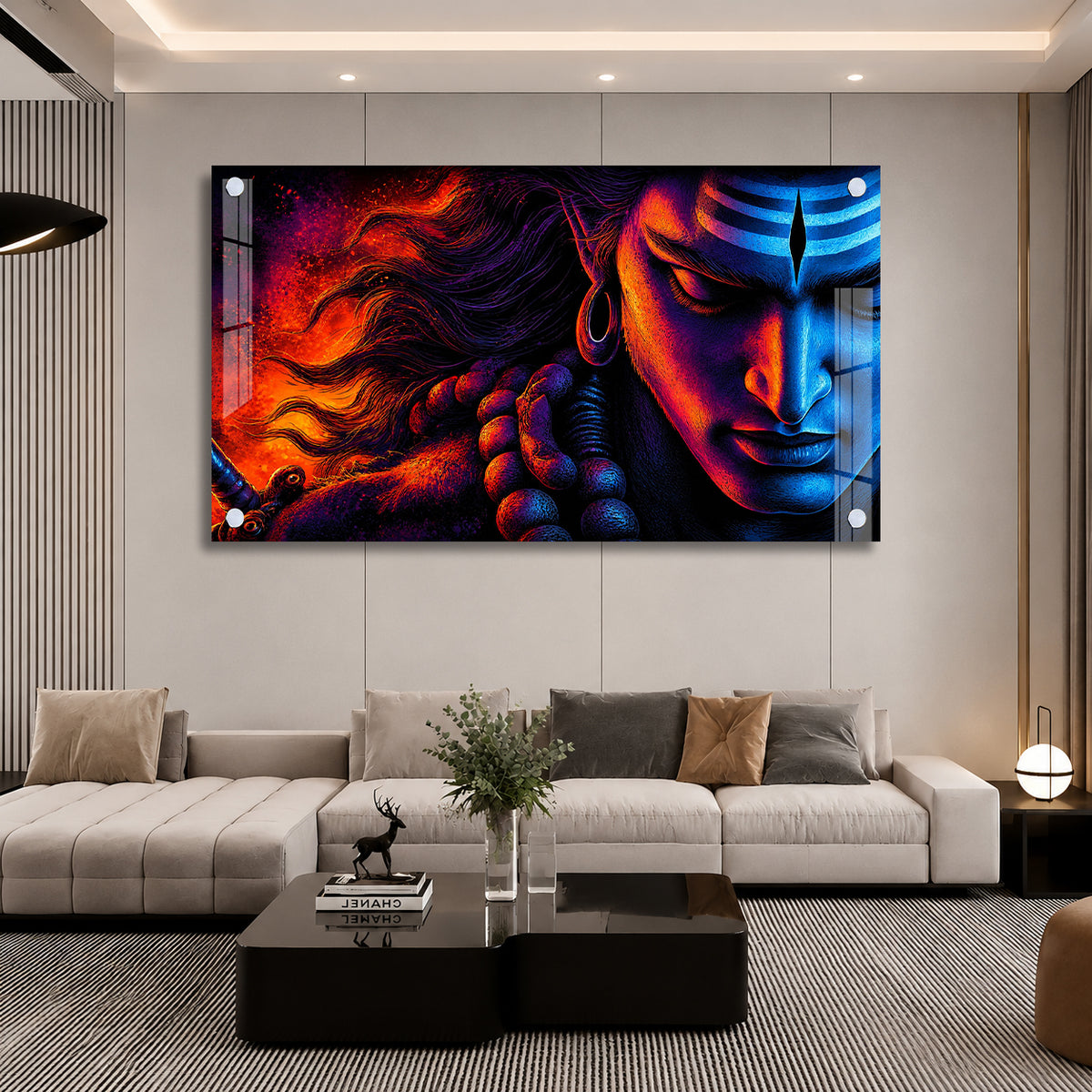 Bholenath Cosmic Face Acrylic Painting with Third Eye Spiritual Wall Decor for Modern Home Interior