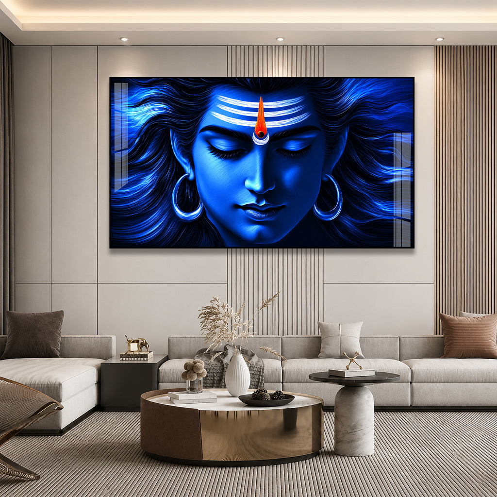 Sacred Mahakal Shiv Ji Meditation Acrylic Wall Painting for Temple, Mandir and Spiritual Home
