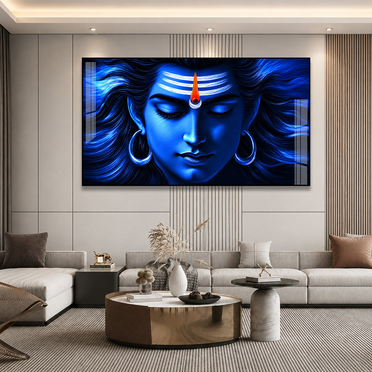 Sacred Mahakal Shiv Ji Meditation Acrylic Wall Painting for Temple, Mandir and Spiritual Home
