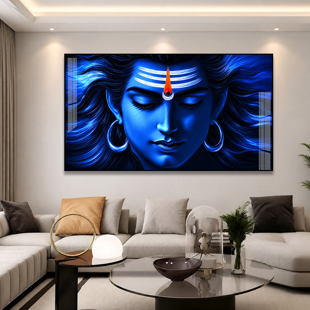 Sacred Mahakal Shiv Ji Meditation Acrylic Wall Painting for Temple, Mandir and Spiritual Home