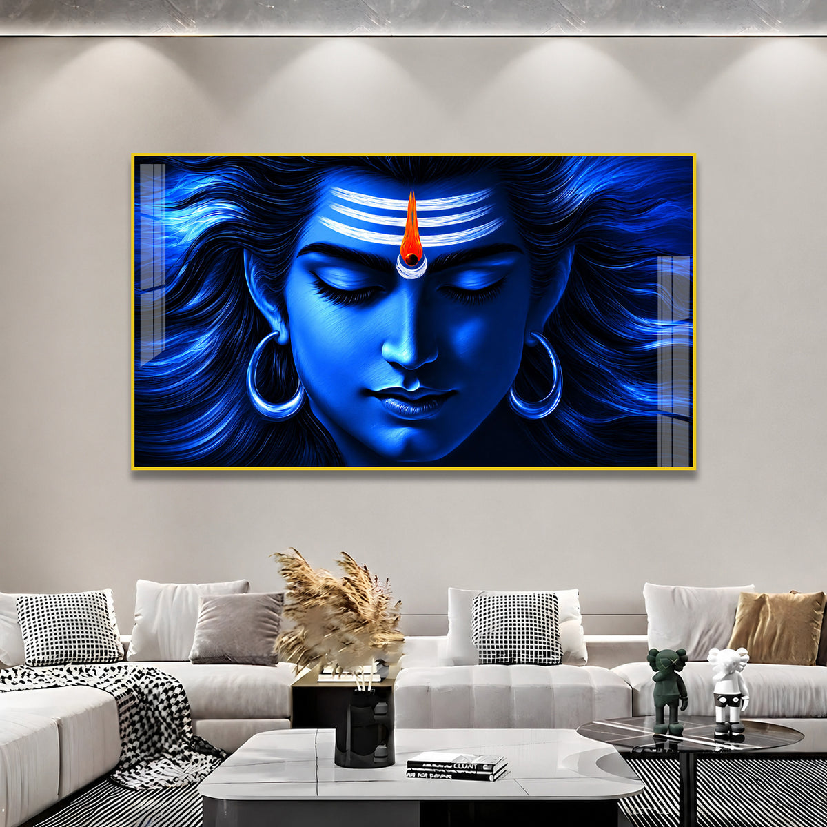 Sacred Mahakal Shiv Ji Meditation Acrylic Wall Painting for Temple, Mandir and Spiritual Home