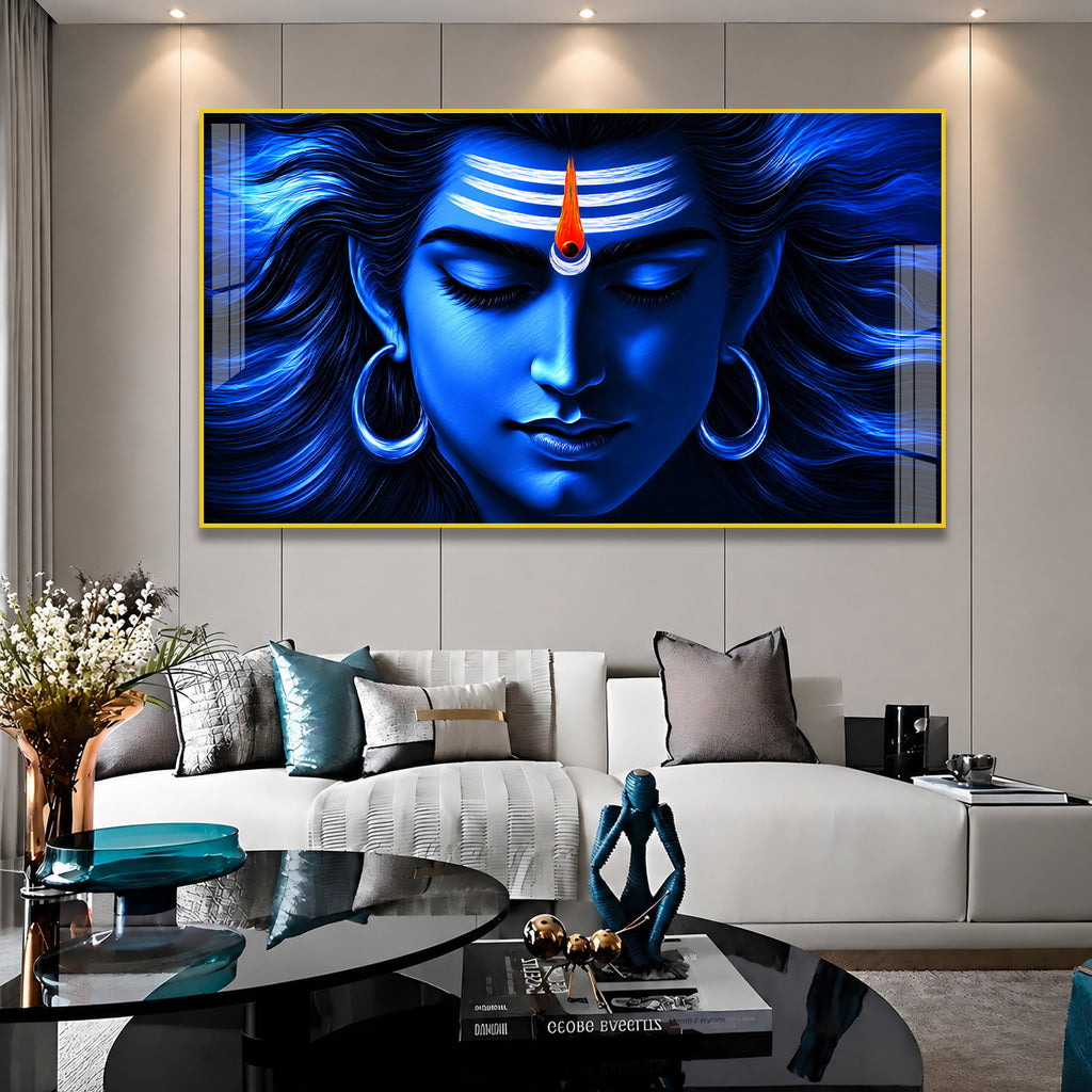 Sacred Mahakal Shiv Ji Meditation Acrylic Wall Painting for Temple, Mandir and Spiritual Home
