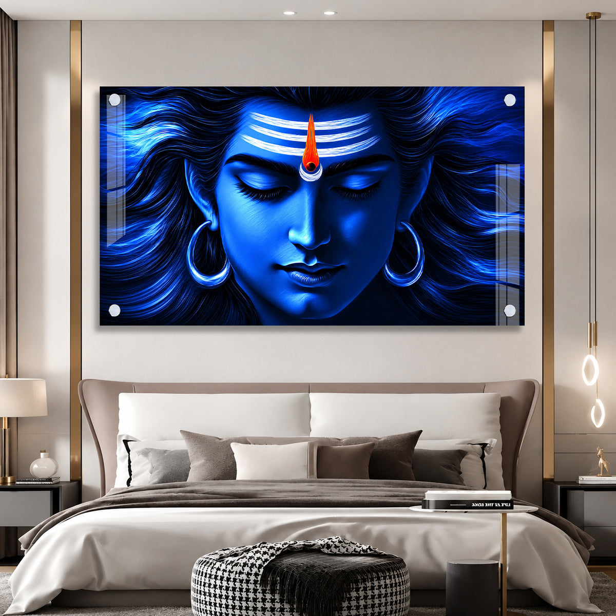 Sacred Mahakal Shiv Ji Meditation Acrylic Wall Painting for Temple, Mandir and Spiritual Home