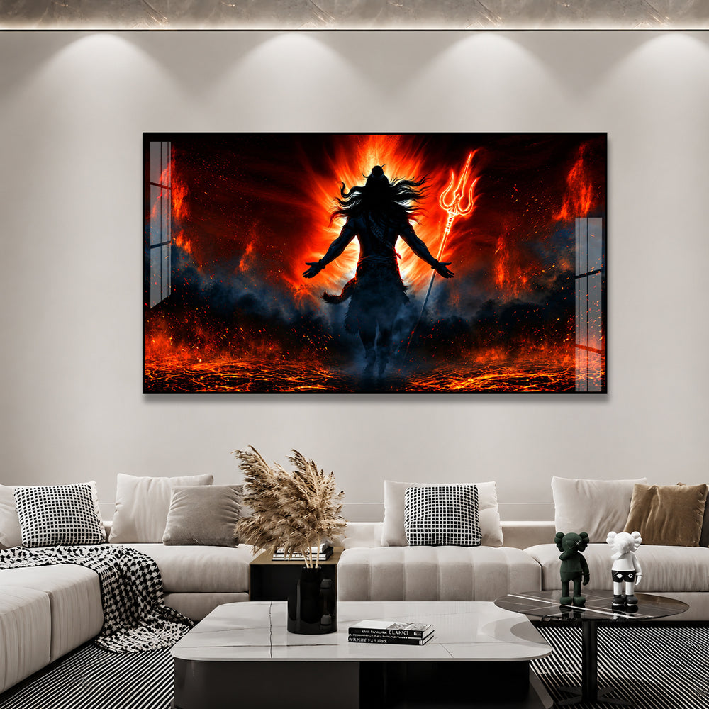 Premium Mahakal Silhouette Trishul Acrylic Wall Painting for Home Temple and Spiritual Decor