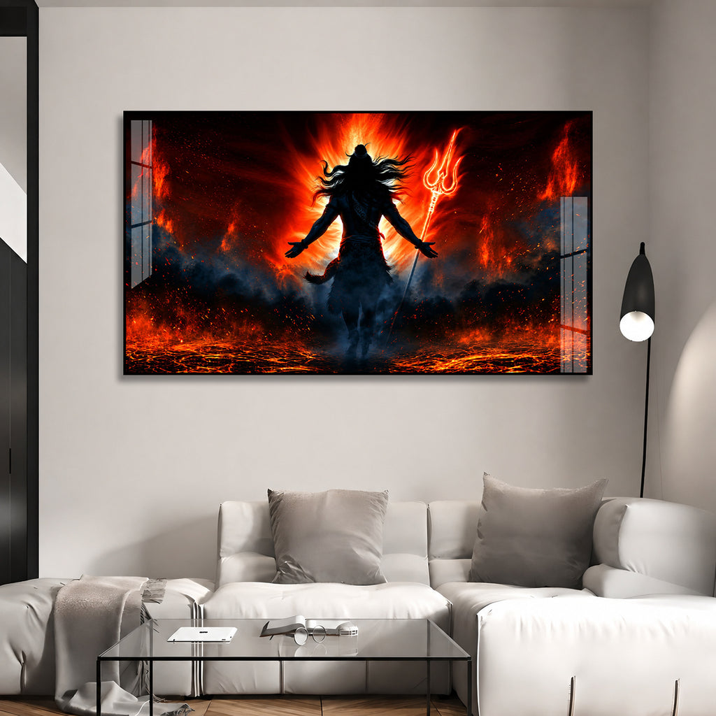 Premium Mahakal Silhouette Trishul Acrylic Wall Painting for Home Temple and Spiritual Decor
