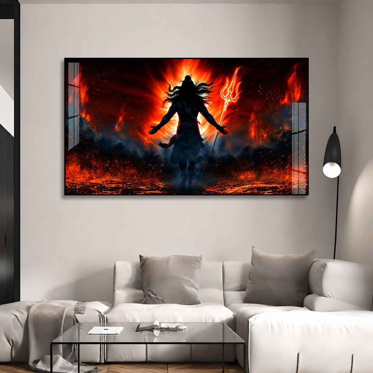 Premium Mahakal Silhouette Trishul Acrylic Wall Painting for Home Temple and Spiritual Decor