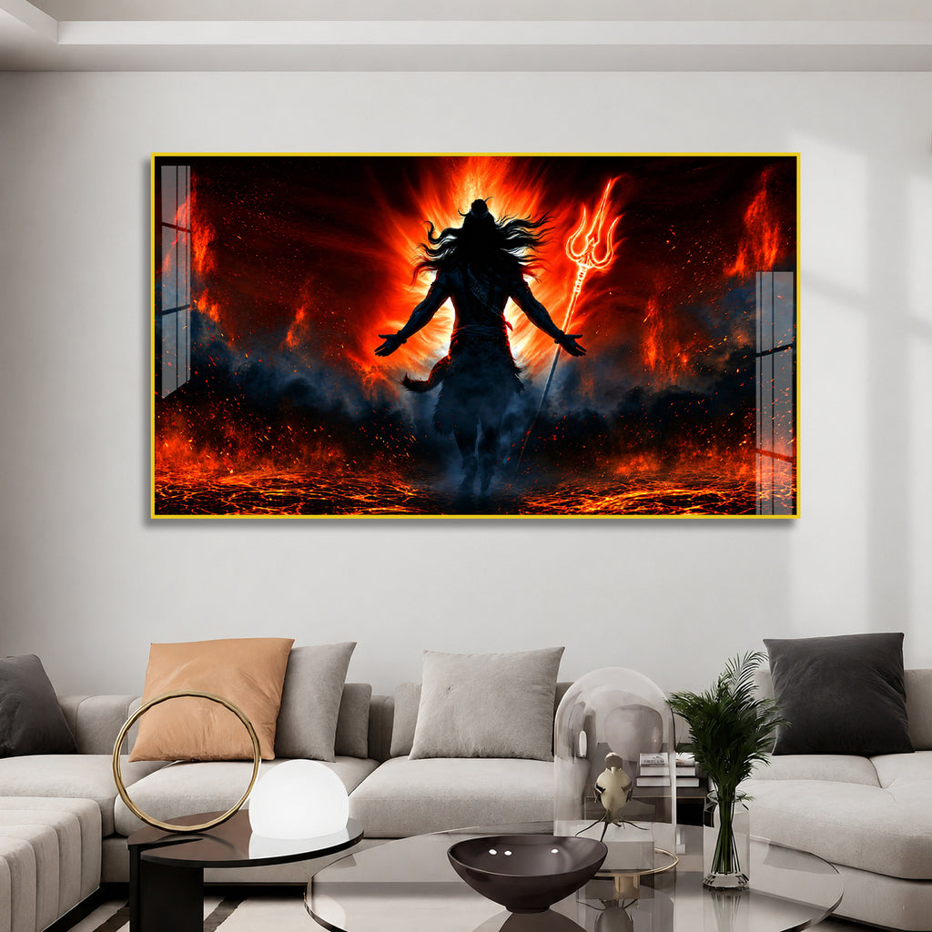 Premium Mahakal Silhouette Trishul Acrylic Wall Painting for Home Temple and Spiritual Decor