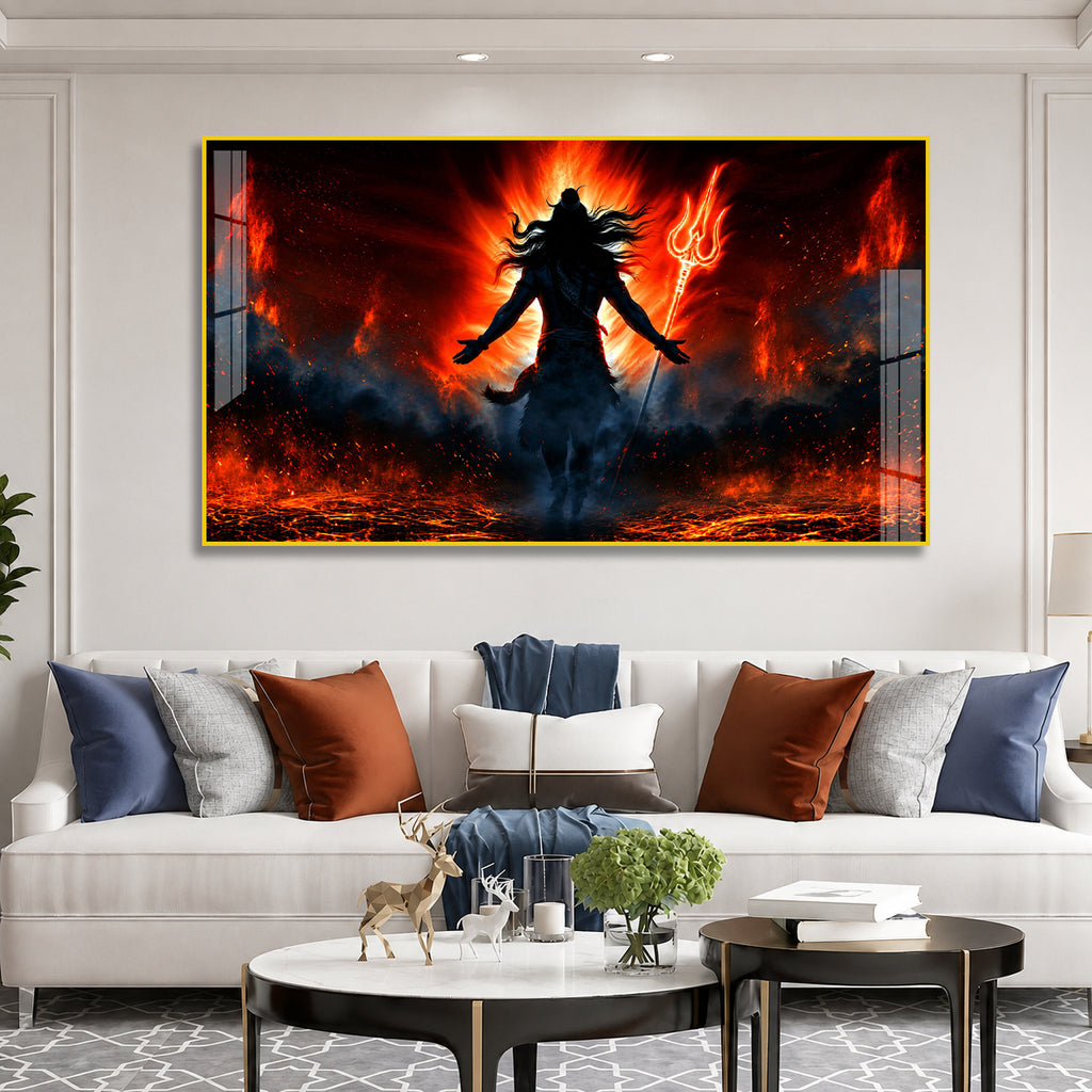 Premium Mahakal Silhouette Trishul Acrylic Wall Painting for Home Temple and Spiritual Decor