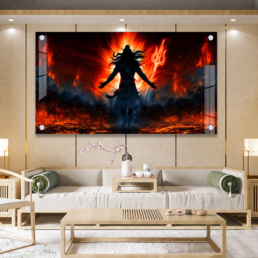 Premium Mahakal Silhouette Trishul Acrylic Wall Painting for Home Temple and Spiritual Decor