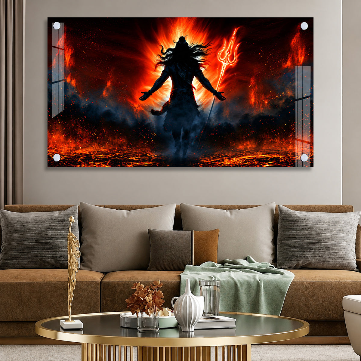 Premium Mahakal Silhouette Trishul Acrylic Wall Painting for Home Temple and Spiritual Decor