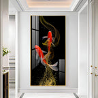 Modern Abstract Koi Fish Wall Piece with Elegant Gold Swirl Design