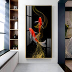 Modern Abstract Koi Fish Wall Piece with Elegant Gold Swirl Design