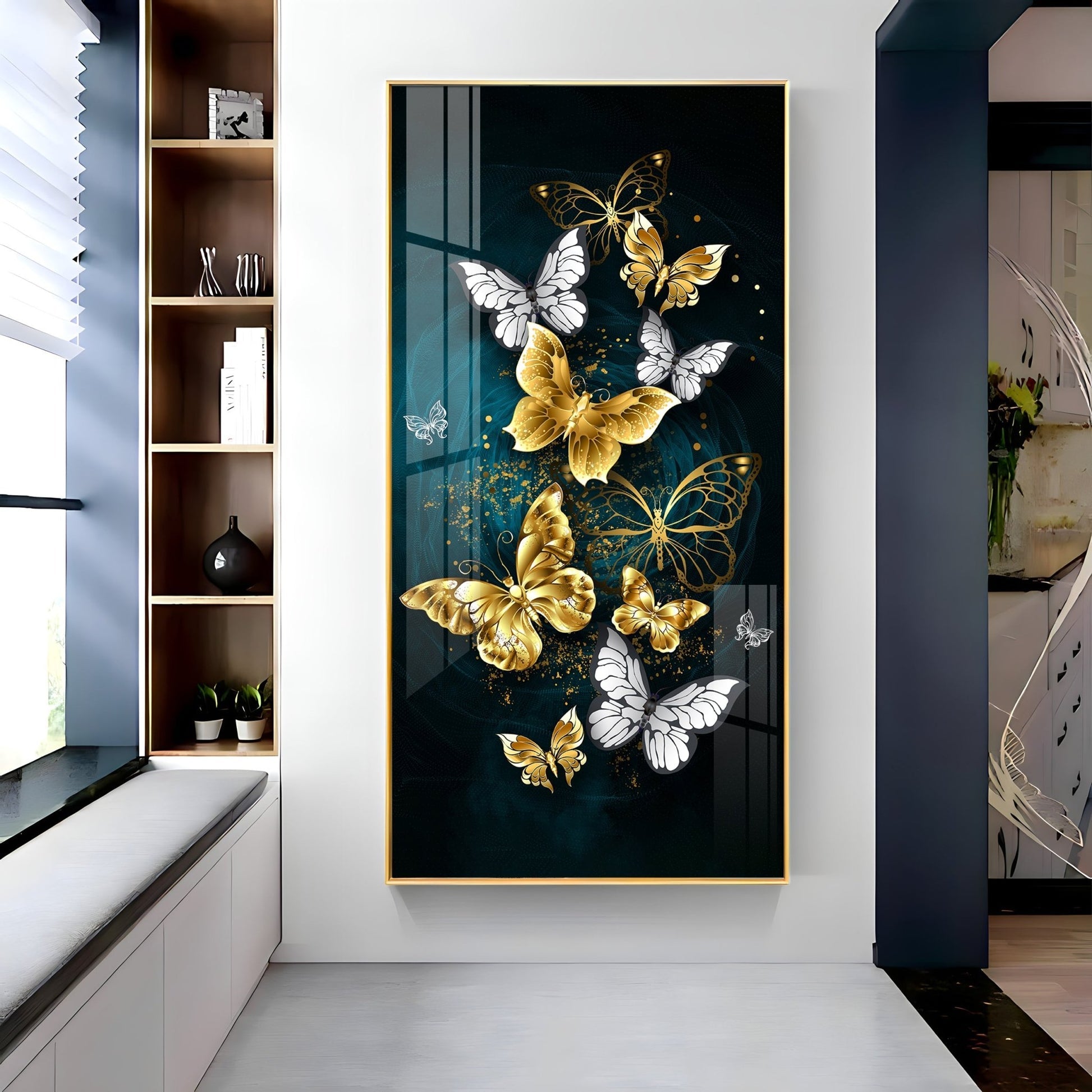 Luxury Gold and White Butterfly Acrylic Wall Painting for Living Room and Bedroom
