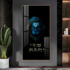 Divine Hanuman Portrait Acrylic Wall Painting with Elegant Black Theme and Gold Frame Look