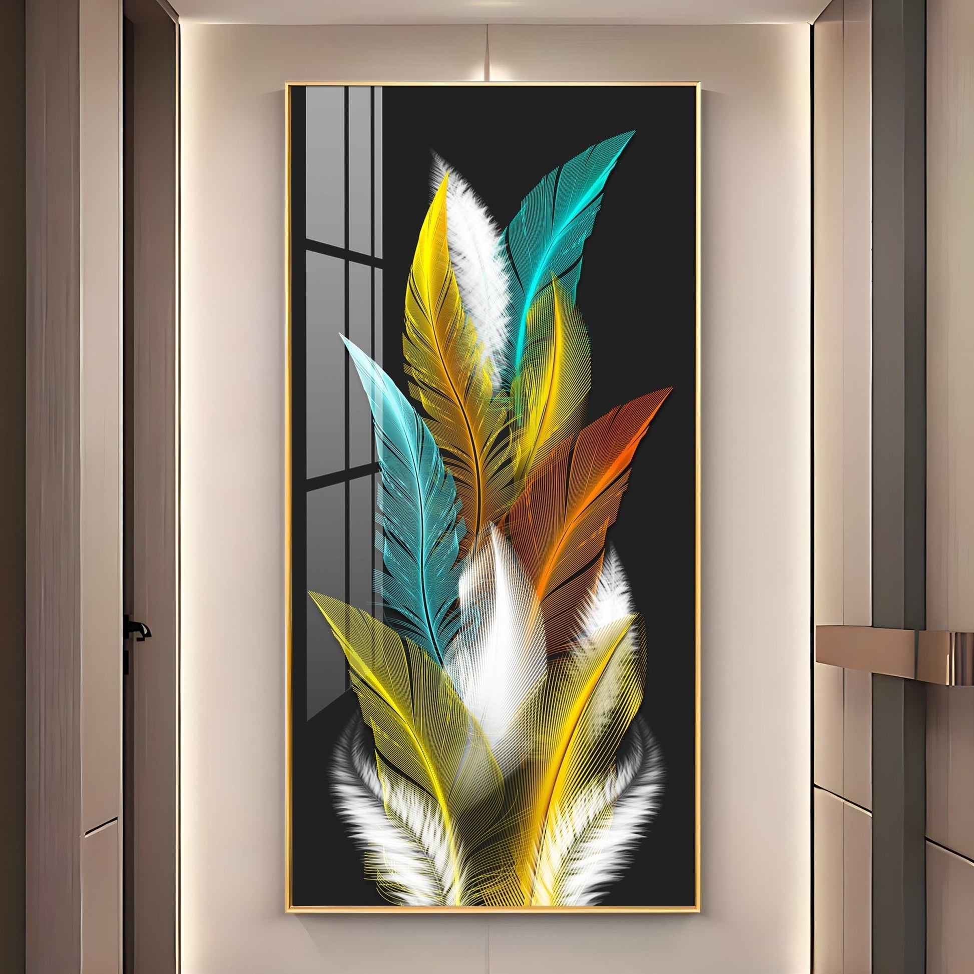 Stylish Decorative Feather Acrylic Wall Painting for Bedroom Living Room and Office Wall Decor