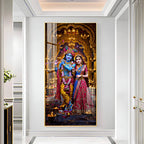 Premium Radha Krishna Acrylic Wall Painting with Rich Colors and Decorative Diya Lighting Theme