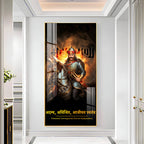 Powerful Chhatrapati Shivaji Maharaj Warrior Acrylic Wall Painting with Horse and Fire Background