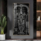 Classic Black and White Lord Venkateswara Acrylic Wall Painting with Traditional Temple Design