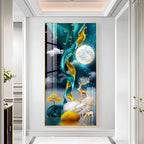 Luxury Abstract Deer Landscape Acrylic Wall Painting with Moonlight Sky and Golden Elements