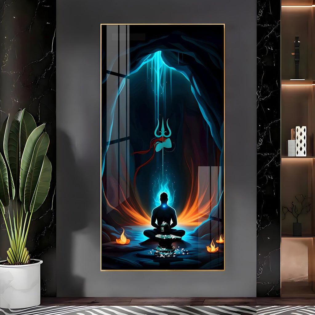 Premium Shiva Meditation Acrylic Wall Painting with Trishul Symbol and Calm Energy Aesthetic