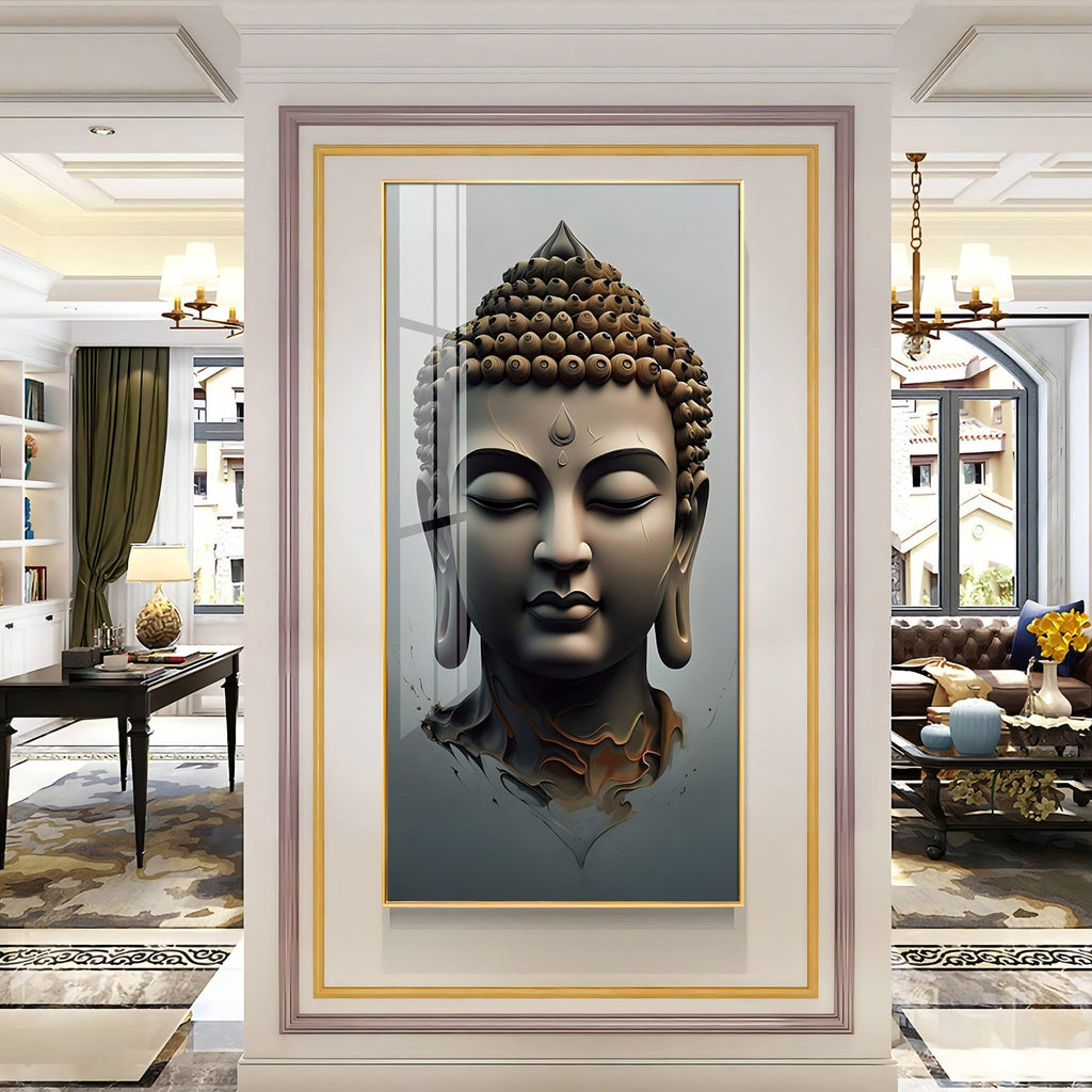 Modern Buddha Acrylic Wall Art with Serene Meditation Face and Elegant Spiritual Interior Design
