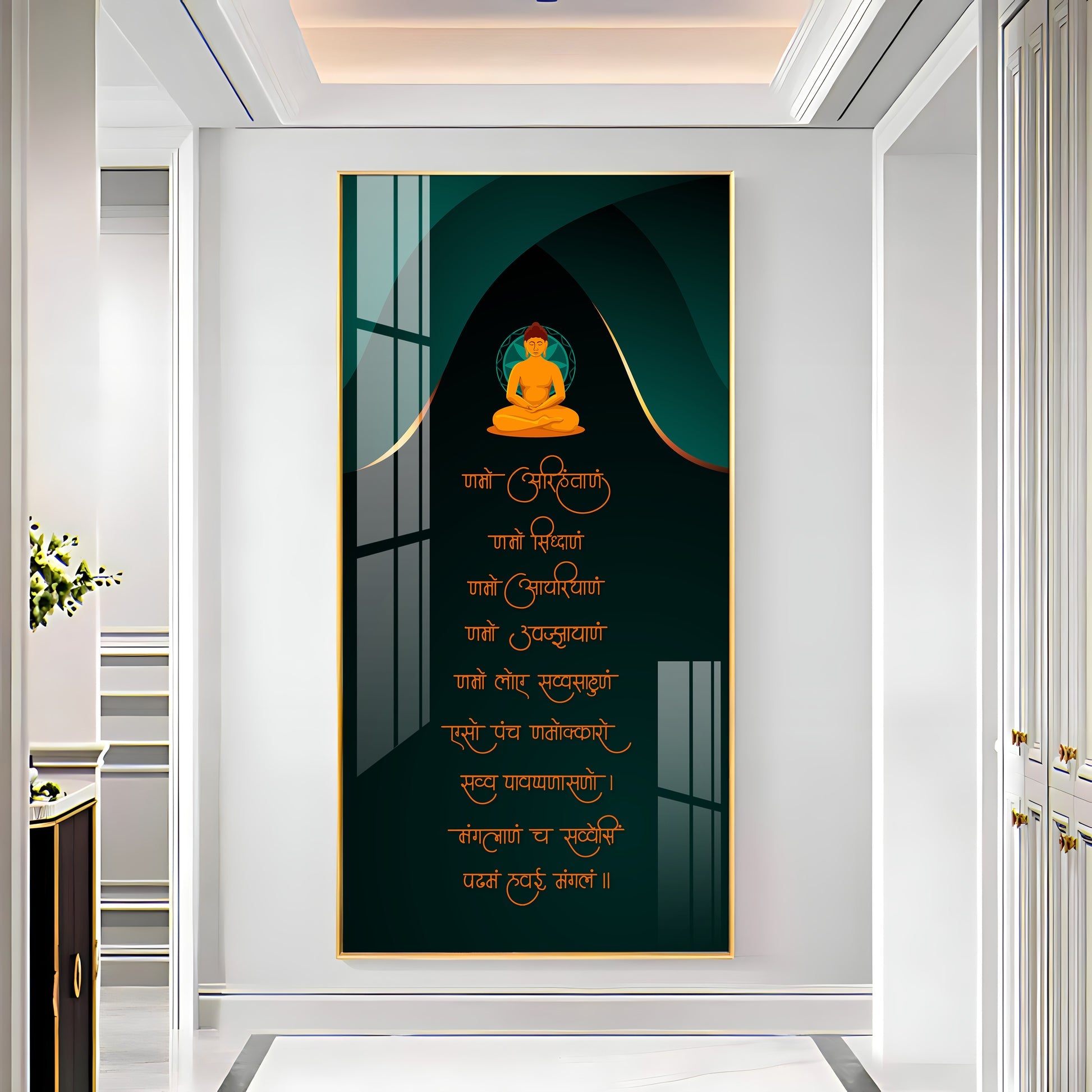 Buddha Sanskrit Quote Acrylic Wall Painting with Meditation Art and Spiritual Mantra Decor