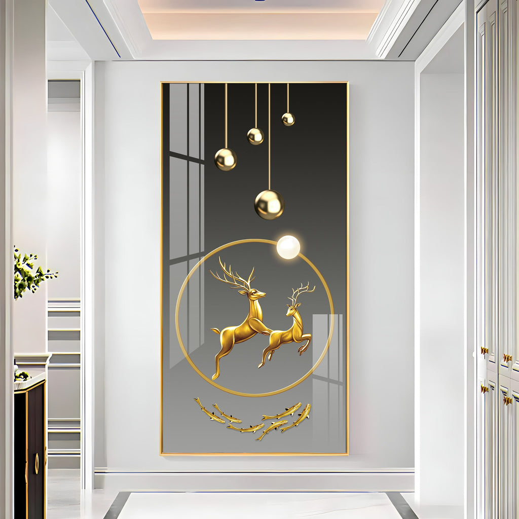 Modern deer design acrylic wall painting with golden abstract art for luxury home decor