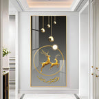 Modern deer design acrylic wall painting with golden abstract art for luxury home decor