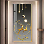 Modern deer design acrylic wall painting with golden abstract art for luxury home decor