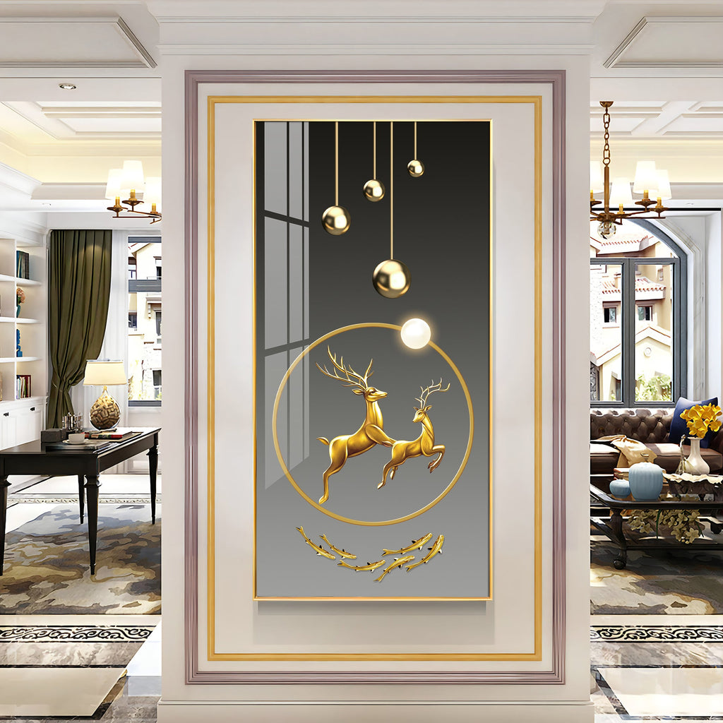 Modern deer design acrylic wall painting with golden abstract art for luxury home decor